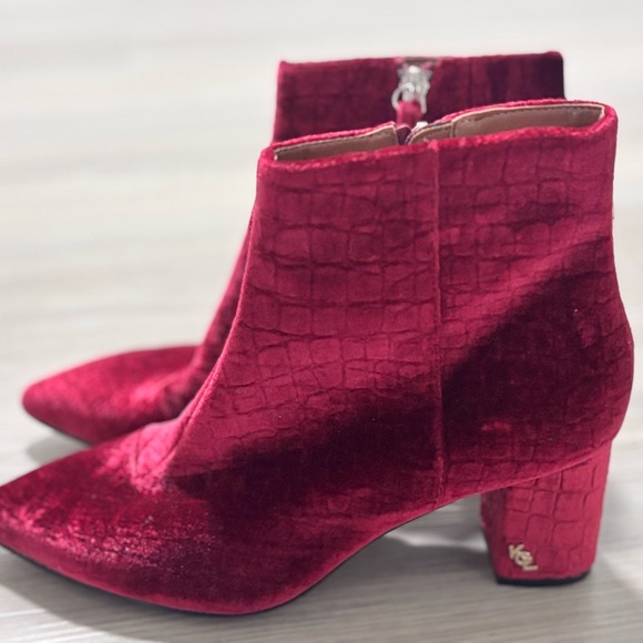 Velvet Croc-Embossed Ankle‎ Boots - Burgundy KURT GEIGER LONDON - Picture 4 of 9